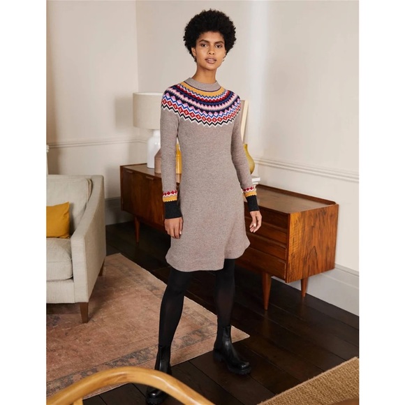 Boden Dresses & Skirts - Boden Millie Fair Isle Knitted Dress in Mink Melange, NWT